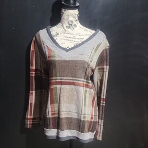 Plaid V-Neck Sweater in Earth Tones